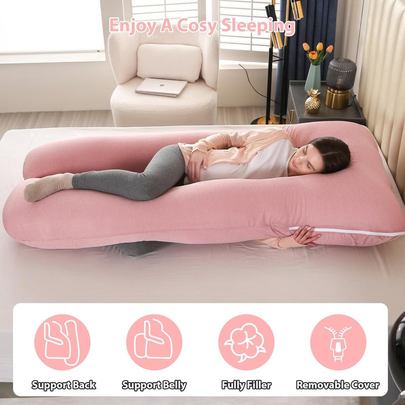 Amagoing Cooling Pregnancy Pillow for Sleeping, U Shaped Maternity Full Body Pillow for Women with Hip, Leg, Back Pain Support, Removable Cooling Cover Included (Pink) - Image 5